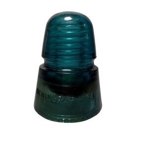 Vintage Hemingray 21 Aqua Blue‎ Glass Insulator Telegraph Telephone Line USA